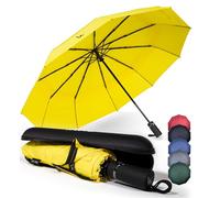 WLine Wind Ombrello Pieghevole Antivento da Pioggia con 10 Aste Rinforzate e Tela Idrorepellente 210T - Ombrello Portatile Resistente Apri e Chiudi Automatico, Diametro 104cm (Giallo con Custodia)