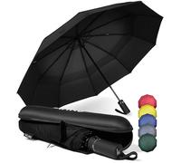 WLine Wind Ombrello Pieghevole Antivento da Pioggia con 10 Aste Rinforzate e Tela Idrorepellente 210T - Ombrello Portatile Resistente Apri e Chiudi Automatico, Diametro 104cm (Nero con Custodia)