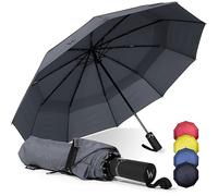 WLine Wind Ombrello Pieghevole Antivento da Pioggia con 10 Aste Rinforzate e Tela Idrorepellente 210T - Ombrello Portatile Resistente Apri e Chiudi Automatico, Diametro 104cm (Grigio senza Custodia)