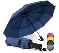 WLine Wind Ombrello Pieghevole Antivento da Pioggia con 10 Aste Rinforzate e Tela Idrorepellente 210T - Ombrello Portatile Resistente Apri e Chiudi Automatico, Diametro 104cm (Blu senza Custodia)