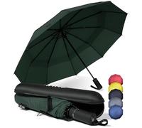 WLine Wind Ombrello Pieghevole Antivento da Pioggia con 10 Aste Rinforzate e Tela Idrorepellente 210T - Ombrello Portatile Resistente Apri e Chiudi Automatico, Diametro 104cm (Verde con Custodia)