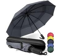 WLine Wind Ombrello Pieghevole Antivento da Pioggia con 10 Aste Rinforzate e Tela Idrorepellente 210T - Ombrello Portatile Resistente Apri e Chiudi Automatico, Diametro 104cm (Grigio con Custodia)