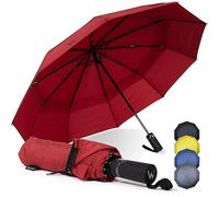 WLine Wind Ombrello Pieghevole Antivento da Pioggia con 10 Aste Rinforzate e Tela Idrorepellente 210T - Ombrello Portatile Resistente Apri e Chiudi Automatico, Diametro 104cm (Rosso senza Custodia)