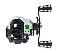 Wlinfetity Mulinello da pesca digitale 7,2:1 con allarme morso di pesce, posizionamento della profondità e sistema frenante a 10 fagioli, recupero mano sinistra o destra, nero o argento