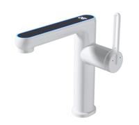 Wlinfetity Rubinetto per lavabo con display a LED con 2 modalità di spruzzo, struttura in ottone per acqua calda e fredda, rubinetto miscelatore monoforo cromato
