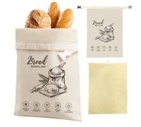 Wlinfetity Sacchetto per pane in cera d'api, set di 2 sacchetti riutilizzabili in lino per pane fresco, frutta, verdura, lavabili con chiusura lampo, conservazione sostenibile, beige