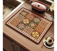 Wlinfetity Tappetino scolapiatti in stile bohémien, 30,5 x 48,3 cm, ad asciugatura rapida, resistente alle macchie, per bar, piano di lavoro e tavolo da pranzo, motivo a scacchi di fango diatomico