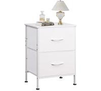 WLIVE Cassettiera con cassetti, 2 cassetti in tessuto con estratti, per camera da letto, corridoio, soggiorno, cameretta dei bambini, con robusto telaio in acciaio e pannelli in legno, bianco