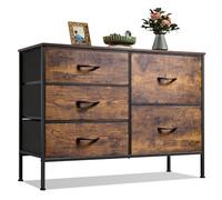 WLIVE Cassettiera in Tessuto con 5 Cassetti, Cassettiera Camera da Letto, Armadio, Struttura in Acciaio Ideale per Soggiorno, Cameretta dei Bambini, Corridoio, Facile da Installare, Marrone Rustico