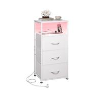 WLIVE Comodino bianco con stazione di ricarica, comodino a LED con 3 cassetti in tessuto, comodino alto con 3 porte USB e 2 uscite, comò per piccoli spazi, tavolino alto 81,1 cm per camera da letto