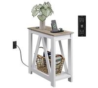 WLIVE - Tavolino da fattoria, tavolino stretto con stazione di ricarica, tavolino sottile per camera da letto, soggiorno, piccoli spazi, con 2 porte USB e 2 uscite,