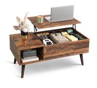 WLIVE Tavolino da Salotto Sollevabile,Tavolino da Caffè con Portaoggetti Nascosti e Scomparti Aperti, Trasformabile in Tavolo da Pranzo per Soggiorno, Ufficio,100 x 50 x 41-57cm Marrone