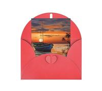 WLKSNBVD Biglietto di auguri con buste, barca sulla spiaggia al tramonto, biglietto di ringraziamento 10,2 x 15,2 cm, per compleanno, baby shower, congratulazioni, matrimoni, ringraziamenti, tutte le