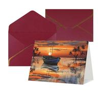 WLKSNBVD Biglietto di auguri con buste, barca sulla spiaggia al tramonto, biglietto di ringraziamento 10,2 x 15,2 cm, per compleanno, baby shower, congratulazioni, matrimoni, ringraziamenti, tutte le