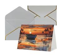 WLKSNBVD Biglietto di auguri con buste, barca sulla spiaggia al tramonto, biglietto di ringraziamento 10,2 x 15,2 cm, per compleanno, baby shower, congratulazioni, matrimoni, ringraziamenti, tutte le