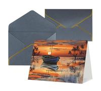 WLKSNBVD Biglietto di auguri con buste, barca sulla spiaggia al tramonto, biglietto di ringraziamento 10,2 x 15,2 cm, per compleanno, baby shower, congratulazioni, matrimoni, ringraziamenti, tutte le