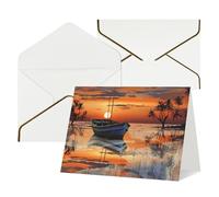 WLKSNBVD Biglietto di auguri con buste, barca sulla spiaggia al tramonto, biglietto di ringraziamento 10,2 x 15,2 cm, per compleanno, baby shower, congratulazioni, matrimoni, ringraziamenti, tutte le