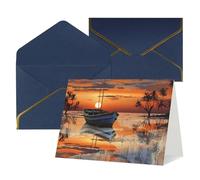 WLKSNBVD Biglietto di auguri con buste, barca sulla spiaggia al tramonto, biglietto di ringraziamento 10,2 x 15,2 cm, per compleanno, baby shower, congratulazioni, matrimoni, ringraziamenti, tutte le