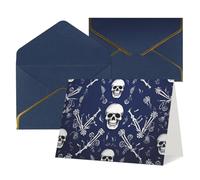 WLKSNBVD Biglietto di auguri con buste blu teschio e ossa Thinking of You Card 4 x 6 biglietti vuoti per compleanno baby shower congratulazioni matrimonio biglietti di ringraziamento per tutte le