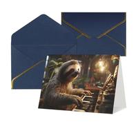 WLKSNBVD Biglietto di auguri con buste, bradipo che suona il pianoforte, cartone animato Thinking of You, biglietti vuoti per compleanno, baby shower, congratulazioni, matrimoni, ringraziamenti, tutte