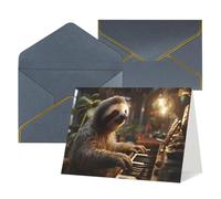 WLKSNBVD Biglietto di auguri con buste, bradipo che suona il pianoforte, cartone animato Thinking of You, biglietti vuoti per compleanno, baby shower, congratulazioni, matrimoni, ringraziamenti, tutte