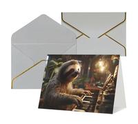 WLKSNBVD Biglietto di auguri con buste, bradipo che suona il pianoforte, cartone animato Thinking of You, biglietti vuoti per compleanno, baby shower, congratulazioni, matrimoni, ringraziamenti, tutte