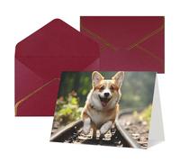 WLKSNBVD Biglietto di auguri con buste, cane Corgi che corre sulla ferrovia, biglietto di ringraziamento 10 x 15 cm, per compleanno, baby shower, congratulazioni, matrimoni, ringraziamenti, tutte le