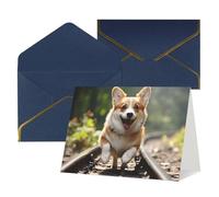 WLKSNBVD Biglietto di auguri con buste, cane Corgi che corre sulla ferrovia, biglietto di ringraziamento 10 x 15 cm, per compleanno, baby shower, congratulazioni, matrimoni, ringraziamenti, tutte le