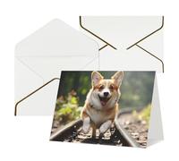 WLKSNBVD Biglietto di auguri con buste, cane Corgi che corre sulla ferrovia, biglietto di ringraziamento 10 x 15 cm, per compleanno, baby shower, congratulazioni, matrimoni, ringraziamenti, tutte le