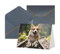 WLKSNBVD Biglietto di auguri con buste, cane Corgi che corre sulla ferrovia, biglietto di ringraziamento 10 x 15 cm, per compleanno, baby shower, congratulazioni, matrimoni, ringraziamenti, tutte le