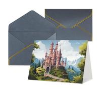 WLKSNBVD Biglietto di auguri con buste, castello delle fiabe che pensa a te, 10 x 15 cm, biglietti vuoti per compleanno, baby shower, congratulazioni, matrimoni, ringraziamenti, tutte le occasioni