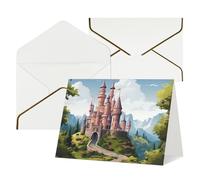 WLKSNBVD Biglietto di auguri con buste, castello delle fiabe che pensa a te, 10 x 15 cm, biglietti vuoti per compleanno, baby shower, congratulazioni, matrimoni, ringraziamenti, tutte le occasioni