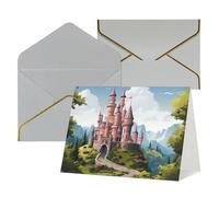 WLKSNBVD Biglietto di auguri con buste, castello delle fiabe che pensa a te, 10 x 15 cm, biglietti vuoti per compleanno, baby shower, congratulazioni, matrimoni, ringraziamenti, tutte le occasioni