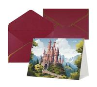 WLKSNBVD Biglietto di auguri con buste, castello delle fiabe che pensa a te, 10 x 15 cm, biglietti vuoti per compleanno, baby shower, congratulazioni, matrimoni, ringraziamenti, tutte le occasioni