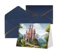 WLKSNBVD Biglietto di auguri con buste, castello delle fiabe che pensa a te, 10 x 15 cm, biglietti vuoti per compleanno, baby shower, congratulazioni, matrimoni, ringraziamenti, tutte le occasioni