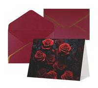 WLKSNBVD Biglietto di auguri con buste, con foto di rose rosse, biglietto di auguri per il pensiero di te, 10 x 15 cm, biglietti vuoti per compleanno, baby shower, congratulazioni, matrimoni