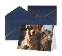 WLKSNBVD Biglietto di auguri con buste, gatti e cani che pensano a te, 10 x 15 cm, biglietti vuoti per compleanno, baby shower, congratulazioni, matrimoni, ringraziamenti, tutte le occasioni
