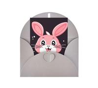 WLKSNBVD Biglietto di auguri con buste, grazioso coniglio rosa cartone animato che pensa a te, 10 x 15 cm, biglietti vuoti per compleanno, baby shower, congratulazioni, matrimoni, ringraziamenti