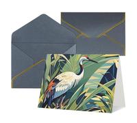 WLKSNBVD Biglietto di auguri con buste, gru, uccello, piante selvatiche che pensano a te, biglietti vuoti per compleanno, baby shower, congratulazioni, matrimoni, ringraziamenti, tutte le occasioni