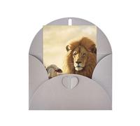 WLKSNBVD Biglietto di auguri con buste, leone, pecora, che pensa a te, 10 x 15 cm, biglietti vuoti per compleanno, baby shower, congratulazioni, matrimoni, ringraziamenti, tutte le occasioni