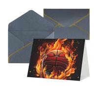 WLKSNBVD Biglietto di auguri con buste, logo basket con fiamme Thinking of You, 10 x 15 cm, biglietti vuoti per compleanno, baby shower, congratulazioni, matrimoni, ringraziamenti, tutte le occasioni