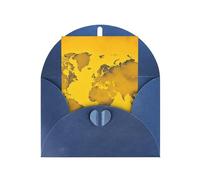 WLKSNBVD Biglietto di auguri con buste, mappa del mondo gialla Thinking of You, 10 x 15 cm, biglietti vuoti per compleanno, baby shower, congratulazioni, matrimoni, ringraziamenti, tutte le occasioni