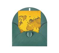 WLKSNBVD Biglietto di auguri con buste, mappa del mondo gialla Thinking of You, 10 x 15 cm, biglietti vuoti per compleanno, baby shower, congratulazioni, matrimoni, ringraziamenti, tutte le occasioni