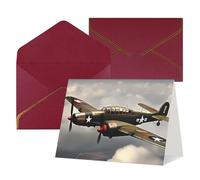 WLKSNBVD Biglietto di auguri con buste, motivo: aereo della seconda guerra mondiale, 10 x 15 cm, biglietti vuoti per compleanno, baby shower, congratulazioni, matrimoni, ringraziamenti, tutte le