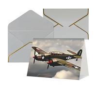WLKSNBVD Biglietto di auguri con buste, motivo: aereo della seconda guerra mondiale, 10 x 15 cm, biglietti vuoti per compleanno, baby shower, congratulazioni, matrimoni, ringraziamenti, tutte le