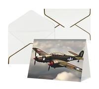 WLKSNBVD Biglietto di auguri con buste, motivo: aereo della seconda guerra mondiale, 10 x 15 cm, biglietti vuoti per compleanno, baby shower, congratulazioni, matrimoni, ringraziamenti, tutte le