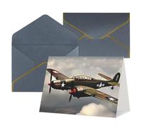 WLKSNBVD Biglietto di auguri con buste, motivo: aereo della seconda guerra mondiale, 10 x 15 cm, biglietti vuoti per compleanno, baby shower, congratulazioni, matrimoni, ringraziamenti, tutte le