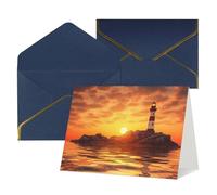WLKSNBVD Biglietto di auguri con buste, motivo: faro di mare al tramonto, 10 x 15 cm, biglietti vuoti per compleanno, baby shower, congratulazioni, matrimoni, ringraziamenti, tutte le occasioni