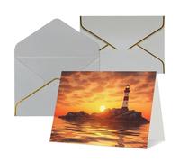 WLKSNBVD Biglietto di auguri con buste, motivo: faro di mare al tramonto, 10 x 15 cm, biglietti vuoti per compleanno, baby shower, congratulazioni, matrimoni, ringraziamenti, tutte le occasioni