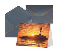 WLKSNBVD Biglietto di auguri con buste, motivo: faro di mare al tramonto, 10 x 15 cm, biglietti vuoti per compleanno, baby shower, congratulazioni, matrimoni, ringraziamenti, tutte le occasioni